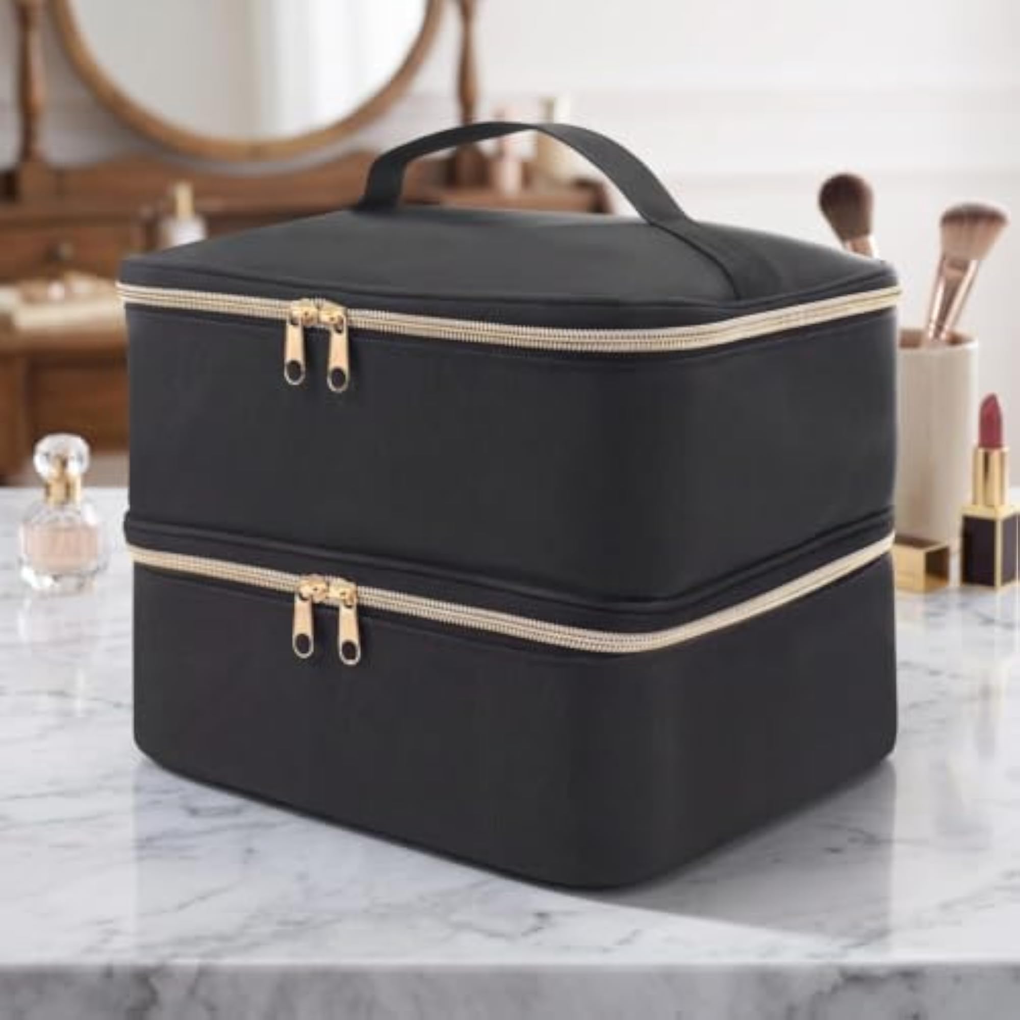 Double-Layer Nail Polish Organizer with Manicure Tools