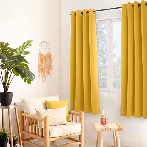 ED ENJOY HOME Blackout Curtain with Silver Eyelets, Yellow, 140 x 180 cm, 100% Polyester, Oeko-TEX Certified Fabric - Image 2