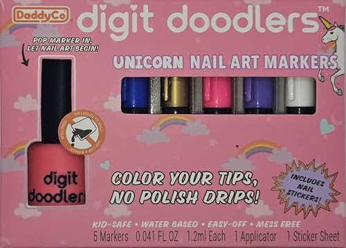 Unicorn Kids Non-Toxic Nail Art Markers With Nail Polish Bottle Applicator And Stickers DaddyCo Is A US Veteran Owned Company