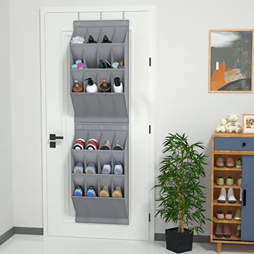 Coastal Rose Over The Door Shoe Organizer, Hanging Shoe Rack Organizer For Closet Door With 24 Deep Pockets & 6 Metal Hooks, 2 Pack Hanging Shoe Storage Organizer,Shoe Holder For Back Of Door,Grey #TOP1