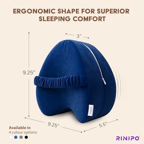 Image of Knee Pillow with Strap + Zip Cover - 9X9 Inch (2 Year Warranty) - Orthopedic Memory Foam for Side Sleepers | Premium Leg Cushion for Sciatica Pain Relief, Hip, Pregnancy & Knee Joint Support