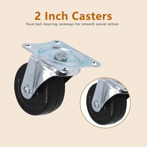 kimllier 24Pcs 2 Inch Heavy Duty Polyvinyl Chloride Swivel Caster Plate Casters Without Brake Wheels Black