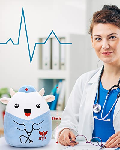 Refavor Nurse Cow Stuffed Animal - 8 Inches Navy Cow Plush Toy Nurse Gifts For Women Rn Plush Nurse Graduation Stuffed Animals Girls Students Nurse Week Nursing Soft Cow Plushies Gift(Bell) #TOP2
