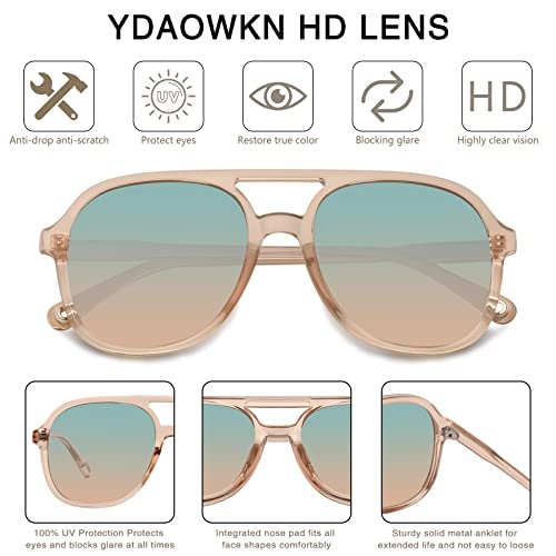 YDAOWKN Retro Aviator Sunglasses for Womens Mens 70s Double Bridge Sunnies - image 3