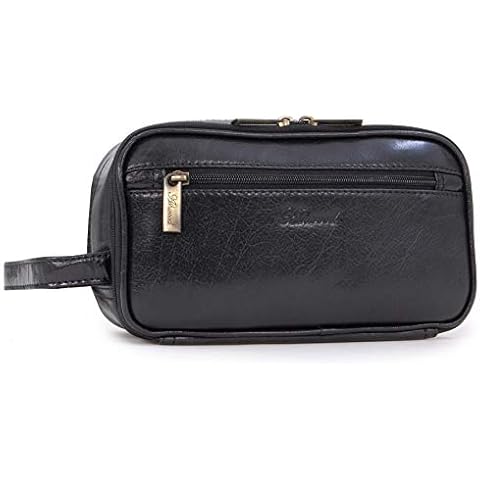 ASHWOOD - Men's Wash Bag / Shaving Bag / Travel Toiletry Bag - Genuine Leather - Chelsea 2080 - Black Cover