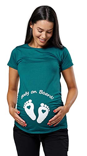Zeta Ville - Damen Umstands - Jersey T-Shirt witzige Babyfüßchen Drucken - 199c (Flaschengrün, 44-46, 3XL) Cover