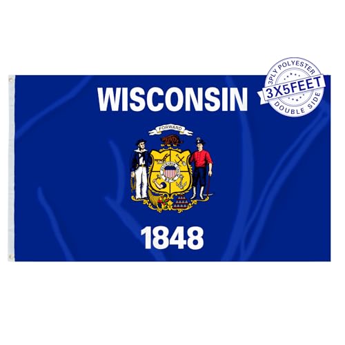 AMZFLAG Wisconsin State Flag 3x5 ft Outdoor Heavy Duty 3 Ply Polyester WI Wisconsin Flags with 2 Brass Grommets Patriotic Double Sided State of Wisconsin Flag for Outside