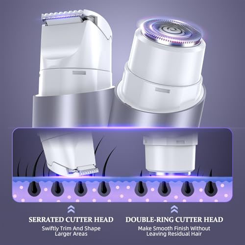 Image of Bikini Trimmer for Women, Dual Head Face Shaver Body Hair Trimmmer, IPX7 Waterproof Womens Electric Razor for Legs, Light Purple