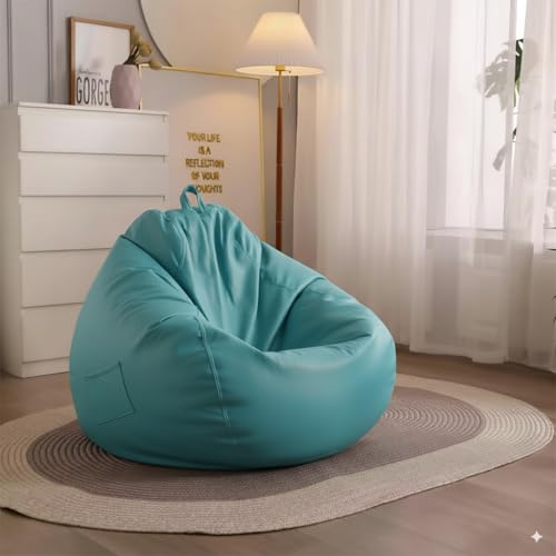 Image of 4XL Leatherette Bean Bag Chair with Footrest & Cushion with Beans Filled (Ready to Use) Color- (Aqua, Bean Bag Only)
