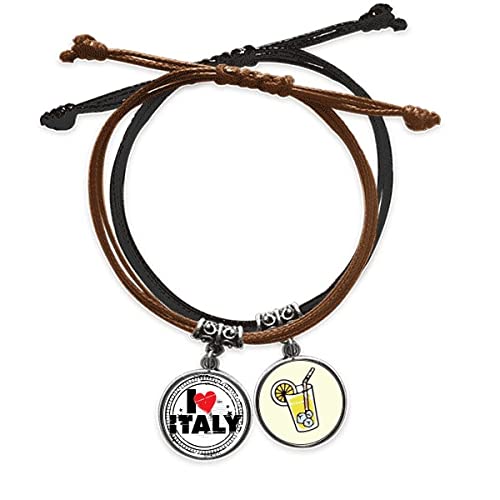 Bracelet amour coeur J'adore l'italie sous forme de cercle cachet, le cadeau idéal en cuir