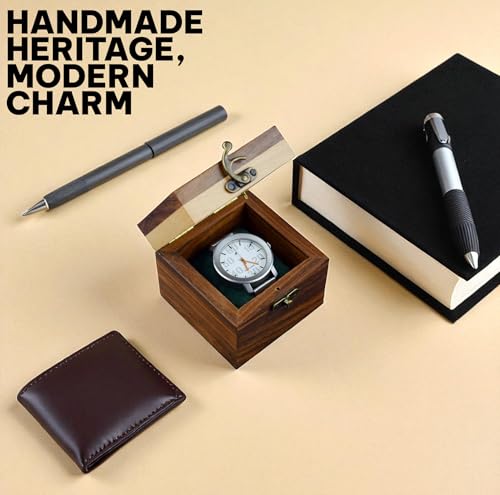 Image of Luxury Watch Box for Men - Watch Organizer with Glass Lid, Handmade Indian Solidwood Mens Watch Display Case, Velvet Cushions, Brass Lock, Premium Gift Storage Box for Watches. (1 Slot)