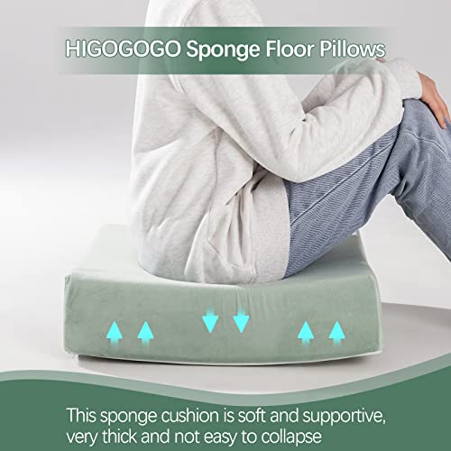 Higogogo Memory Foam Floor Pillow, 20" Crystal Velvet Square Meditation Pillow For Seating On Floor Thick Seat Cushion Meditation Cushion For Yoga Living Room Sofa Balcony Outdoor, Grass Green #TOP3