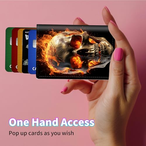 RFID Blocking Card Holder Wallet Billeteras de Hombres, Pop Up Minimalist Wallet for Men Women, Large Capacity Smart Wallet fit Money, ID Card, Driver's License, Fire Skull4