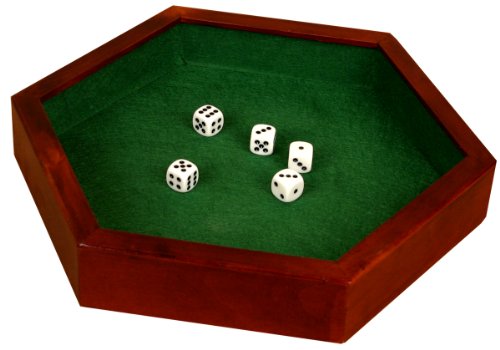 DA VINCI Wood Hexagonal 14.5 Inch Dice Tray with 5 Dice