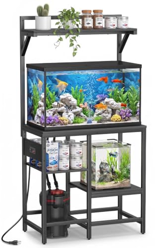 Image of 20-29 Gallon Fish Tank Stand, Aquarium Stand with Power Outlet, Heavy-Duty Reptile Terrarium Stand Table with Top Shelf for 20 Gal Long /High /Extra Long & 29 Gal, 30.7 inchL x 15.3 inchW x 30 inchH (Black)