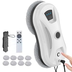 Fensterputzroboter,5600Pa Fensterroboter mit Automatischem Wasserstrahl,Fensterreiniger Roboter mit Intelligente Kantenerkennungssystem,für Innen und Außenfenster,10 Lappen (Doppelte Sprühdüse)