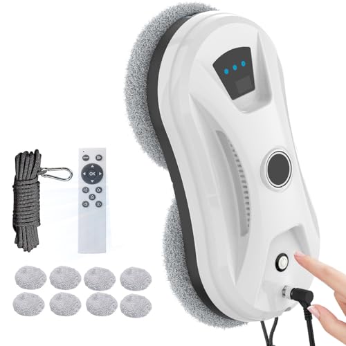 Fensterputzroboter,5600Pa Fensterroboter mit Automatischem Wasserstrahl,Fensterreiniger Roboter mit Intelligente Kantenerkennungssystem,für Innen und Außenfenster,10 Lappen (Doppelte Sprühdüse)