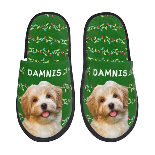 Ozinna Homme Femme Chaussons Personnalisés avec Chiens et Chats Photo et Texte,Pantoufles Personnalisable Idee Cadeau Noel Anniversaire pour Couple Papa Maman