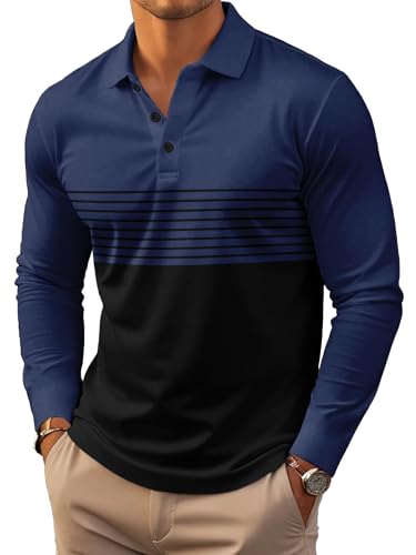 Mens Long Sleeve Polo Shirts Print athlétique T-Shirts Casual Vintage Classic Golf Shirt (UK Alpha 5XL Regular Regular #19)