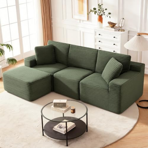 Image of Modular Sectional Sofa, Green Boneless Couch for Living Room