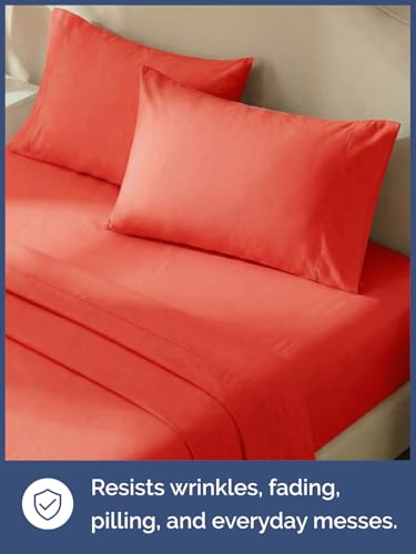 Image of Kids Full Size Bed Sheet Set - 4 Piece Kids Loft Bed Sheets - Solid Red Themed Bedding - Soft, Cute and Cozy - Breathable and Machine Washable - Bedding for Boys, Girls, Teens & Toddlers - Oeko-Tex