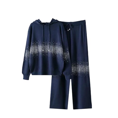 Women Korean Knitted Two-Piece Set Hooded Sweater Pullover and High