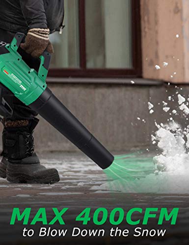 KIMO Leaf Blower (Battery-Powered 400CFM)  removing snow from driveway