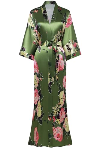 Image of BABEYOND Women's Kimono Robe Long Satin Silky Floral Lightweight Bridesmaid Wedding Bachelorette Party Robe