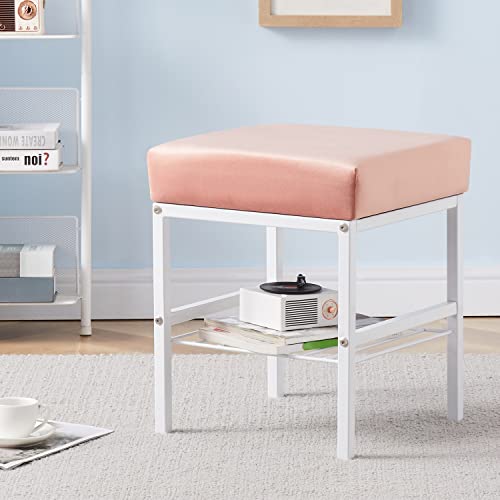 Cpintltr Vanity Stool Foot Stools Velvet Ottoman Stool Square Ottoman Bench Modern Dressing Stool Small Stool Side Table Footstool With Metal Leg Vanity Stool For Bathroom Living Room Blush #TOP2