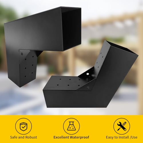 Image of 2-Way 15 Degree Angled Pergola Roof Brackets,L-Shaped Slant Post Brackets for 4 inch x 4 inch (Actual:3.5 inchx3.5 inch) Lumber,Heavy Duty DIY Wood Post Bracket for Pavilion,Porch,Deck with Screw(4pcs)