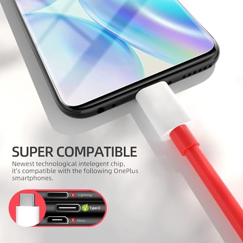 Image of Oneplus USB A to Type C Charging Mobile Data Cable for Oneplus 12 /12R /11 /11R /10 Pro /10R /10T /9 /9R /9Rt /8 /8T /7 /6 /Nord 3 /Ce 4 /Ce3 /Ce 3 Lite /2T /Ce 2 /Ce2 Lite 5G /Open Support Warp /Dash /SuperVooc 80W, Red