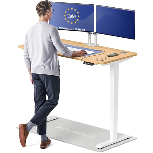 Image of Desktronic HomePro Standing Desk 54x28 - Made in Europe, Ergonomic Sit Stand Home Office Desk, Electric Height Adjustable, Dual Motor, USB & USB-C Charging, Wobble-Free, Touchscreen, 3 Memory Presets