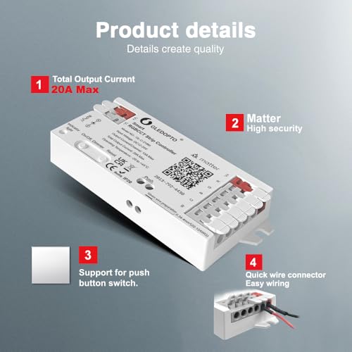 GLEDOPTO Matter RGBCCT LED Controller 20A Current Max for PWM Analog LED Strip Light APP Voice Control RGBW RGB Dimmable Work with Homekit Google Amazon Echo Alexa (Matter Hub Required) by GLEDOPTO - Image 2