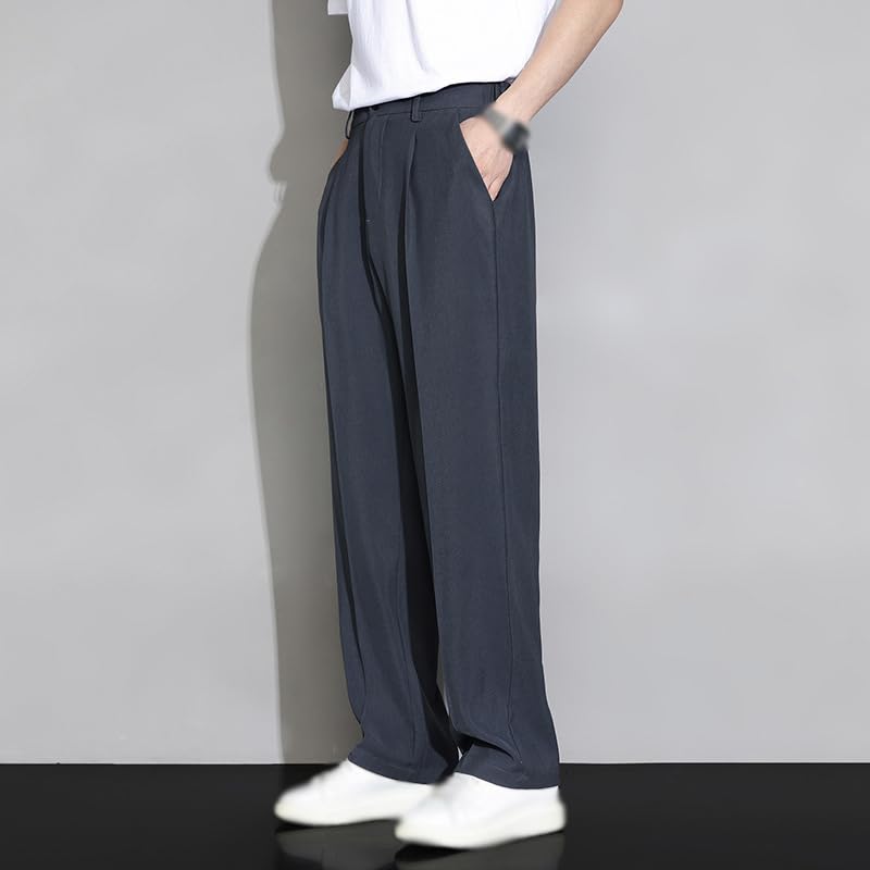 Generic Summer Thin Wide Leg Straight Leg Loose Suit Pants Men, Business Casual Button Zipper Fly Trousers with Pocket4