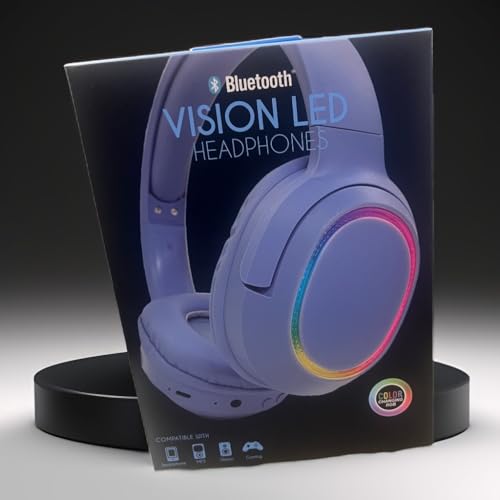 Vision LED Bluetooth Headphones with Color Changing RGB Lighting, Wireless Over-Ear Headphones, Compatible with Smartphone, MP3, Stereo, Gaming