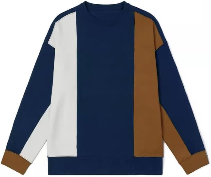 Runcati Mens Color Block Sweatshirt Pullover Crewneck Long Sleeve Fleece Casual Ribbed Patchwork Fall Tops - Image 5