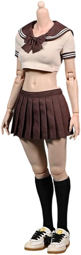 Fremego 1/6 Scale Female Student JK Uniform Clothes Set - Black, Anime School Uniform, 1PC Tops, 1PC Skirt, 1PC Bow Tie, Action Figure Clothes