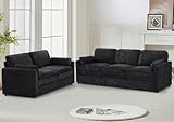 Lesofair Classic Chenille Sofa Set with 2 Extra Armrest Pillows, Loveseat and 3-Seat Sofa with Upholstered Seat & Backrests, 2 Pieces Sectional Couch with Thickened Cushions for Living Room, Black