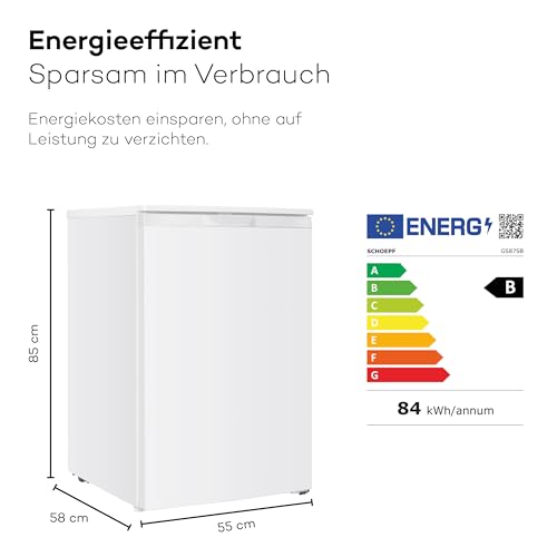SCHOEPF – GS87SB Gefrierschrank 85 cm – 87 L – Energieeffizienzklasse B – 37 dB – 4-Sterne-Gefrierfach – höhenverstellbare Füße – freistehend – 84 kWh/Jahr (Weiß)