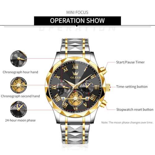 Image of OLEVS Watches for Men Chronograph Business Dress Large Face Mens Wristwatch | Stainless Steel Strap, Luminous, 30M Waterproof, Multifunction,Watch Gift for Men