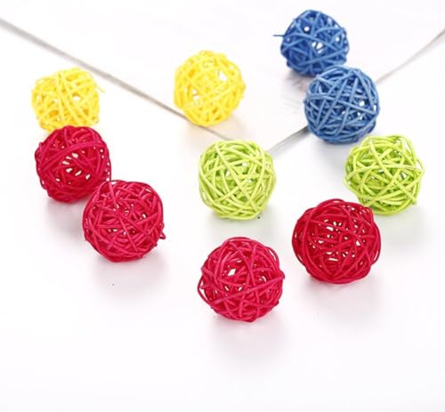 Seadiquiet 10Pcs Funny Kitten Cat Playing Toy Candy Color Rattan Ball Pet Supplies Random Color Balls