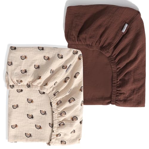 Breathable Muslin Crib Sheets for Boys 2 Pack Organic Cotton Crib Sheets Neutral for Baby Girls Soft Sheets Fitted Toddler Bed&Standard Crib Mattress 28