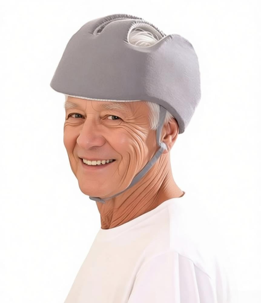 Elderly Head Protection Safety Helmet Anti Fall Impact Shock Protection Hat Soft Breathable Sponge Cap Adjustable Elder Anti Collision Hat Elderly Safety Helmet Protects (Grey - IXPE Foam Filling)