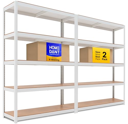 HOMEDANT House 5 Tier Laminated Metal Shelving Unit Adjustable Storage Utility Rack Heavy Duty Shelves Organization Multipurpose Shelf Kitchen Garage Pantry Closet (2, (L) 48.1