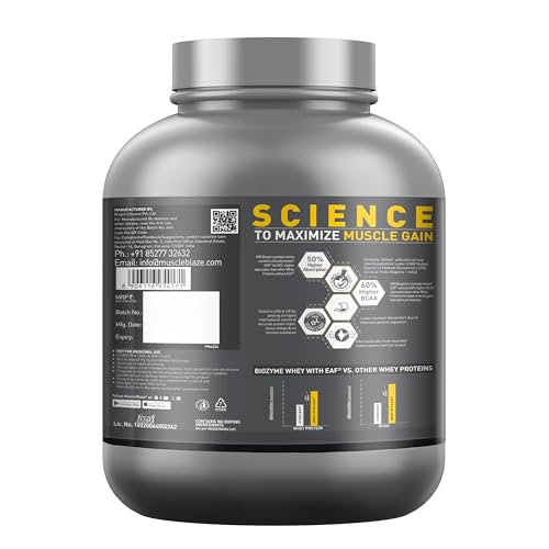 Image of MuscleBlaze Biozyme Performance Whey Protein Powder, Chocolate Hazelnut (2kg / 4.4lbs) & Micronised Creatine Monohydrate CreAMP Powder, Unflavoured (32 Servings, 100g) | Pack of 2