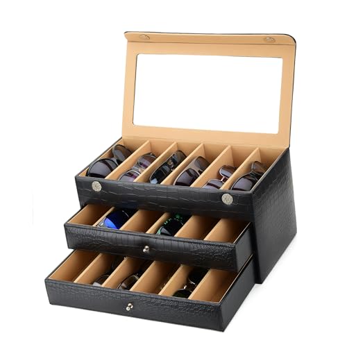 Image of THE CASE PU Leather Croco Print For Men And Women Premium Sunglasses,Goggles And Eyeglasses Storage,Organizer Box Case 18 Compartments