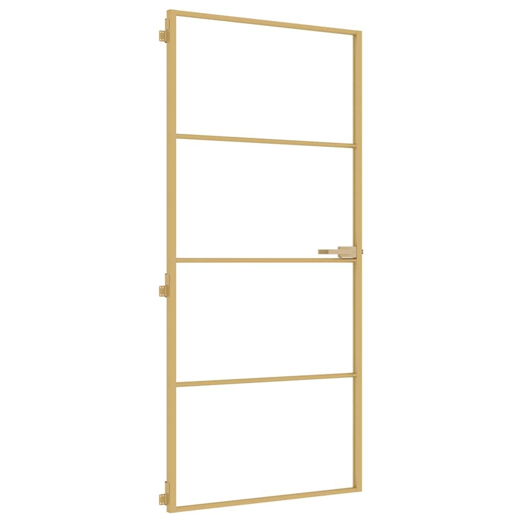 vidaXL Porte Intérieure Mince Moderne, Vitrée pour Chambre et Salle de Bain, Doré 93x201,5 cm Verre Trempé Aluminium