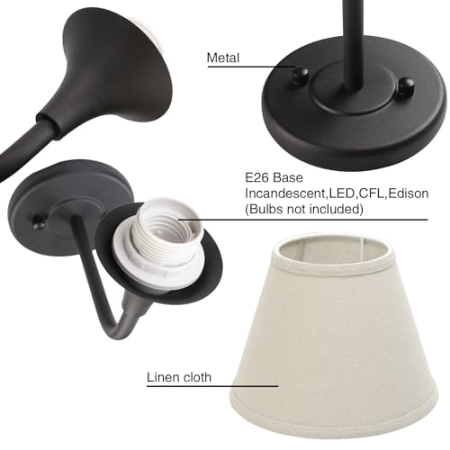 Image of PERMO Black Wall Sconces Set of 2 Hardwired Fabric Sconce with White Lampshade Set of Two Wall Light for Living Room Bedroom Hallway Bathroom Stairs Kitchen