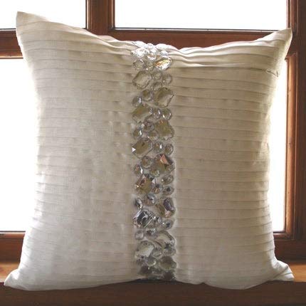 The Homecentric Toss Pillow Cover, White Decorative Pillow Cover, Pintucks Crystals Textured Pillow Cover, 18X18 Inch (45X45 Cm) Decorative Pillow Cover, Square Silk Pillowcase - Precious Crystals #TOP3