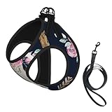 Arnés y Correa para Perros con Estampado Floral de Calavera de Toro, Flecha y Acuarela Estilo Boho, sin tirones. Chaleco Reflectante Ajustable para Perros pequeños. Arnés Transpirable de Malla para